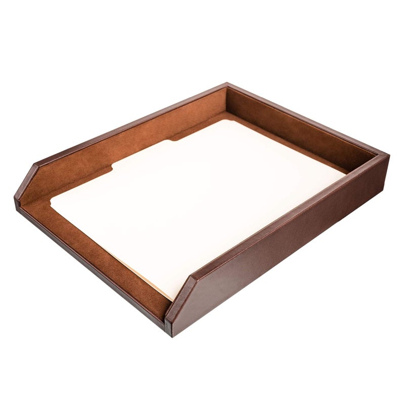 DACASSO Leather Desktop Letter Tray - Luxury Letter Holder & Paper Organizer for Desk - Office Organization & Executive Desk Decor - (Chocolate Brown) - Image 1